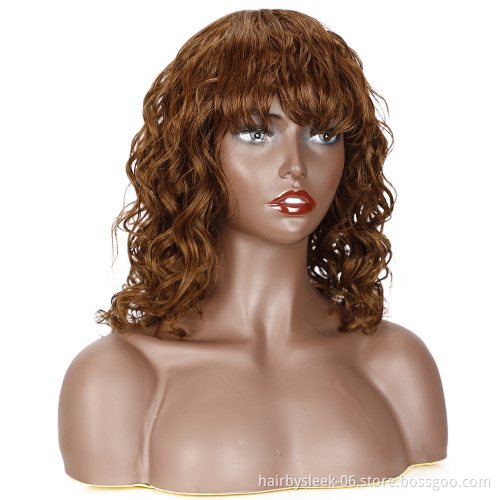 Rebecca Brown hair Wave Bob Wigs With Bangs Water Wave Human Hair Wig For Women Remy Brazilian Scalp Part Lace Wig Human Hair